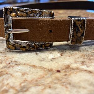 Nine West Leather Belt Western Bling Buckle Size Medium  37”  Southwestern